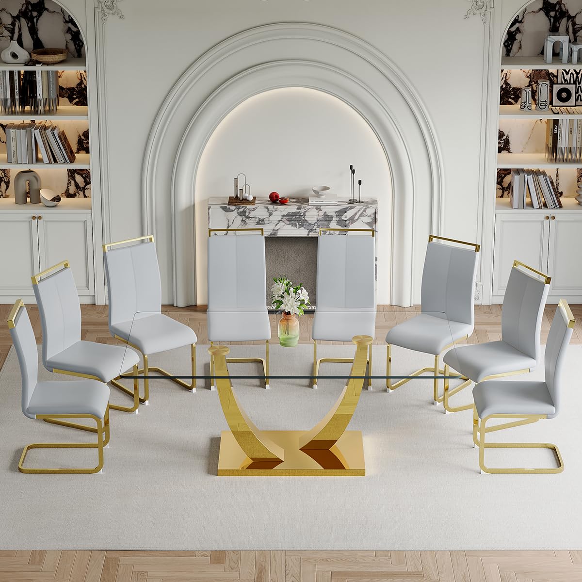 63" Glass Dining Table Set for 4