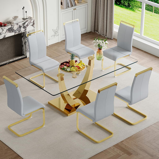 63" Glass Dining Table Set for 4