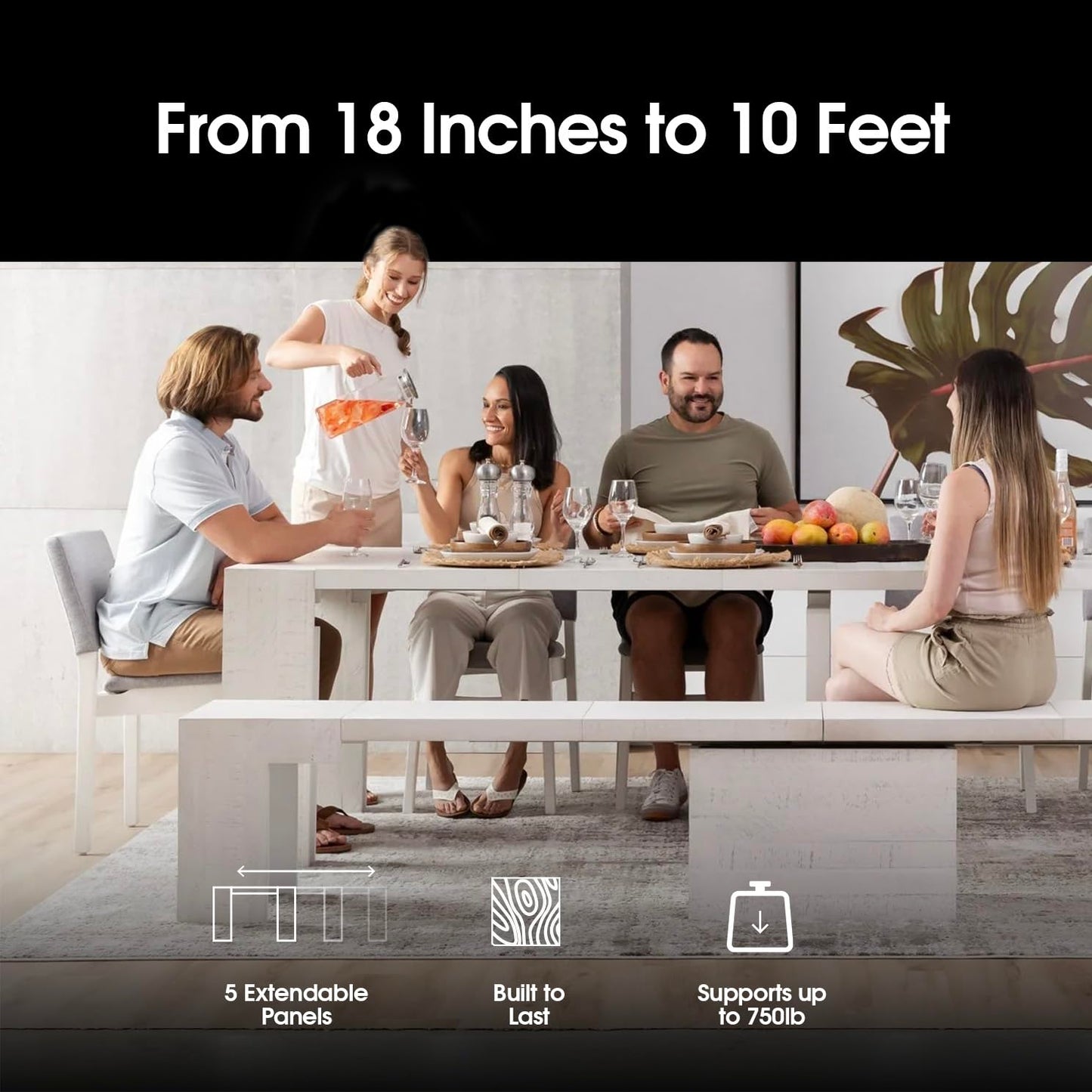 White Extendable Dining Table & Bench