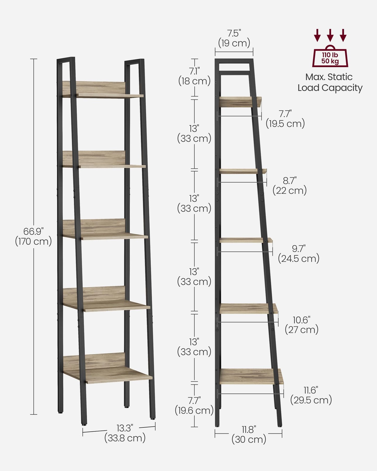 VASAGLE 5-Tier Ladder Bookshelf
