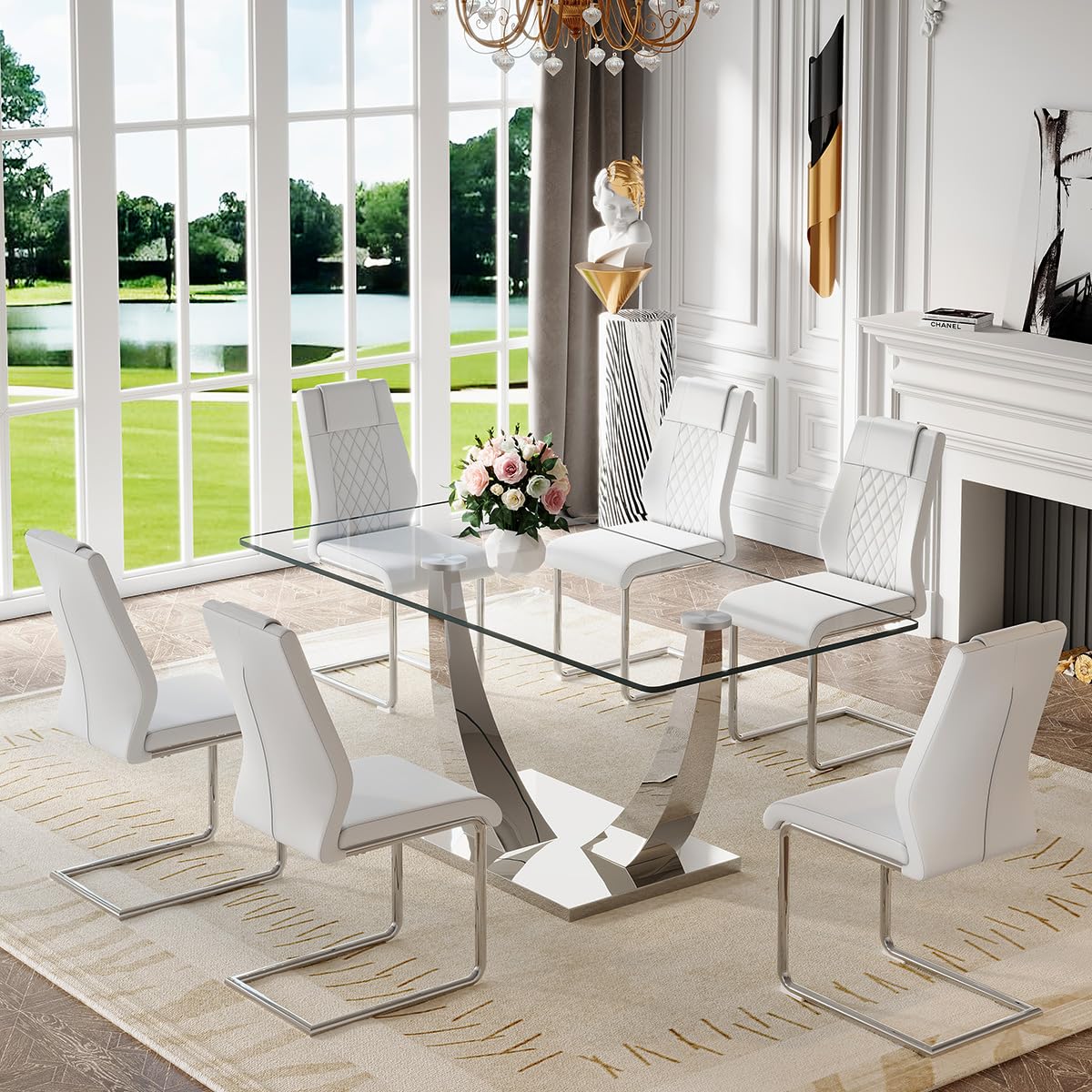 71" Glass Dining Table Set for 6