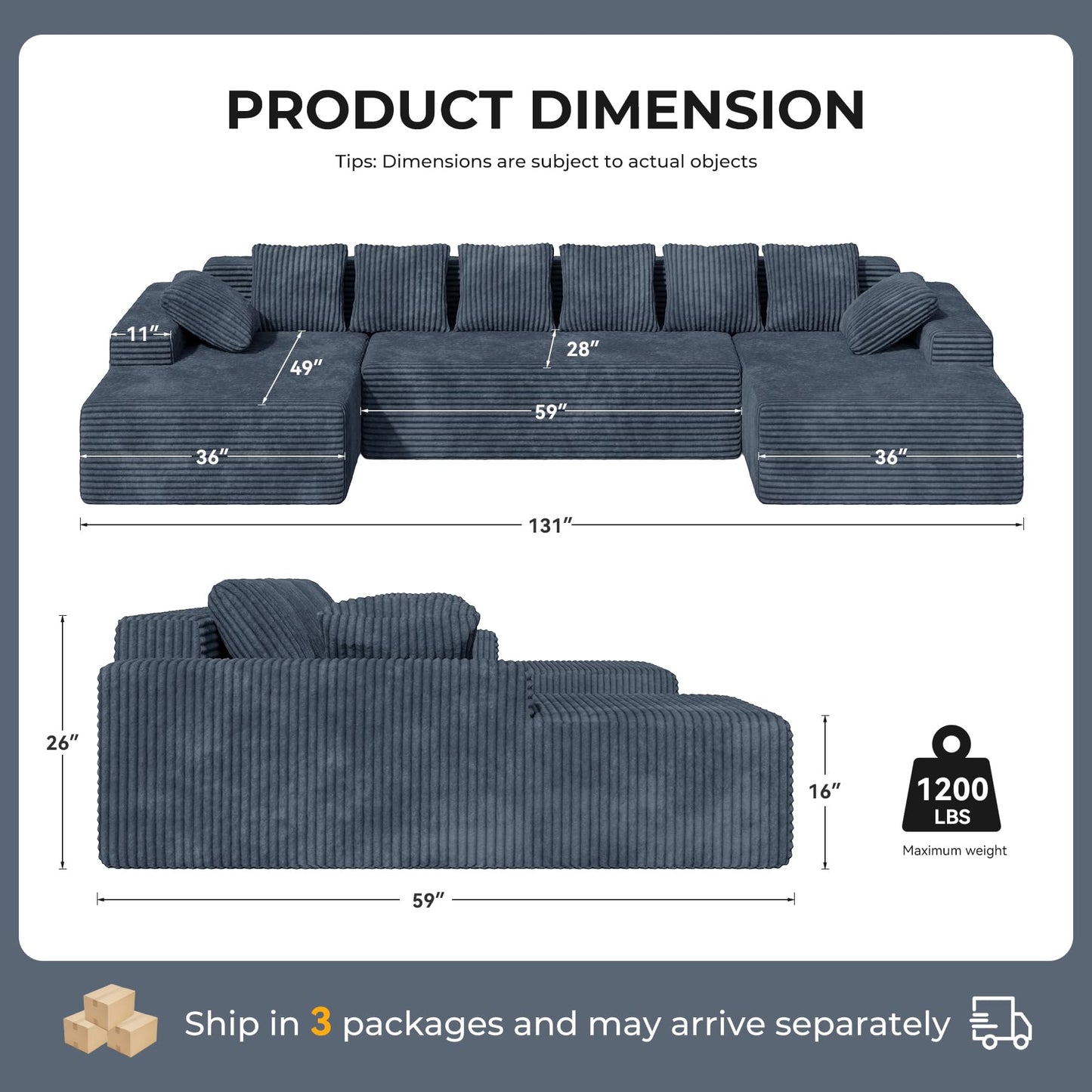131" U-Shaped Cloud Sectional Sofa