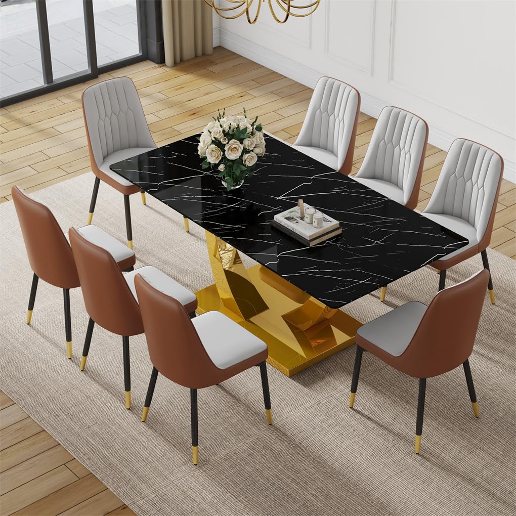 71" Black & Gold Dining Set for 8