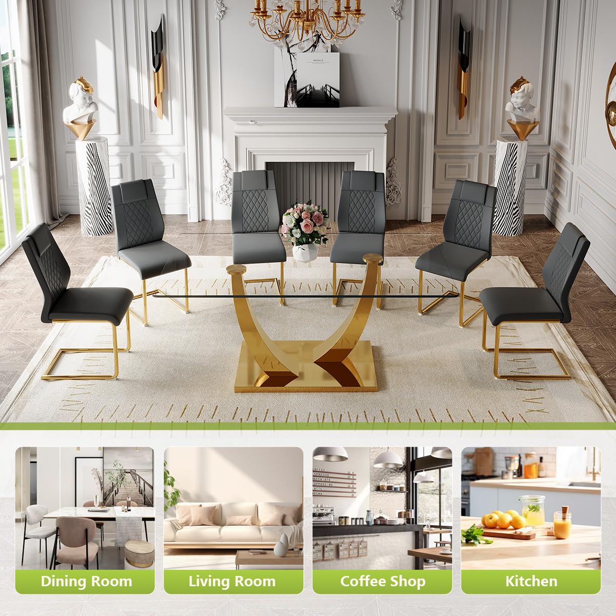 63" Glass Dining Table Set for 4