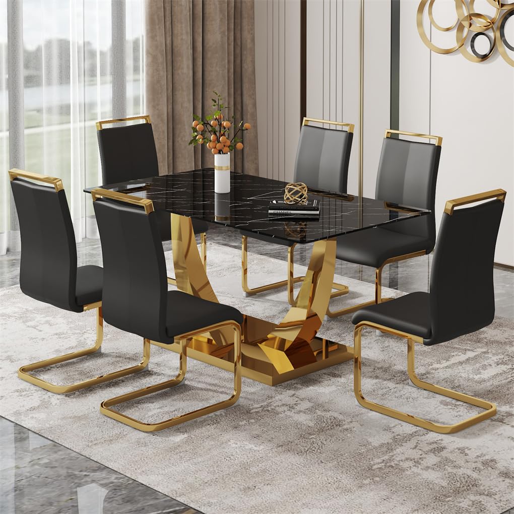 71" Black & Gold Dining Set for 8
