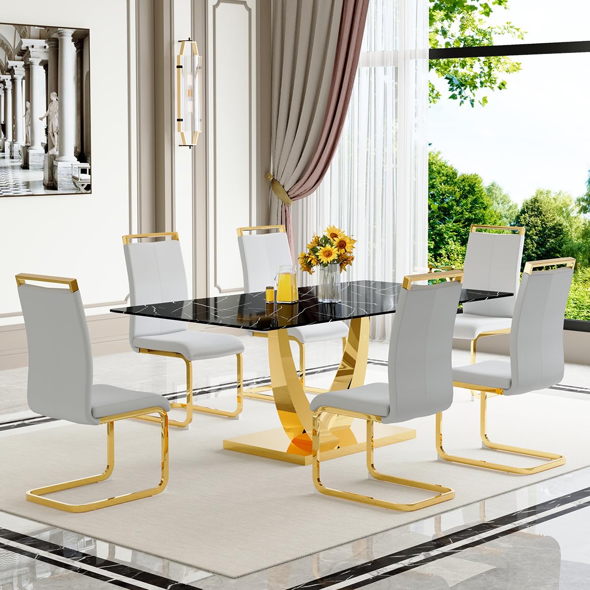 71" Black & Gold Dining Set for 8