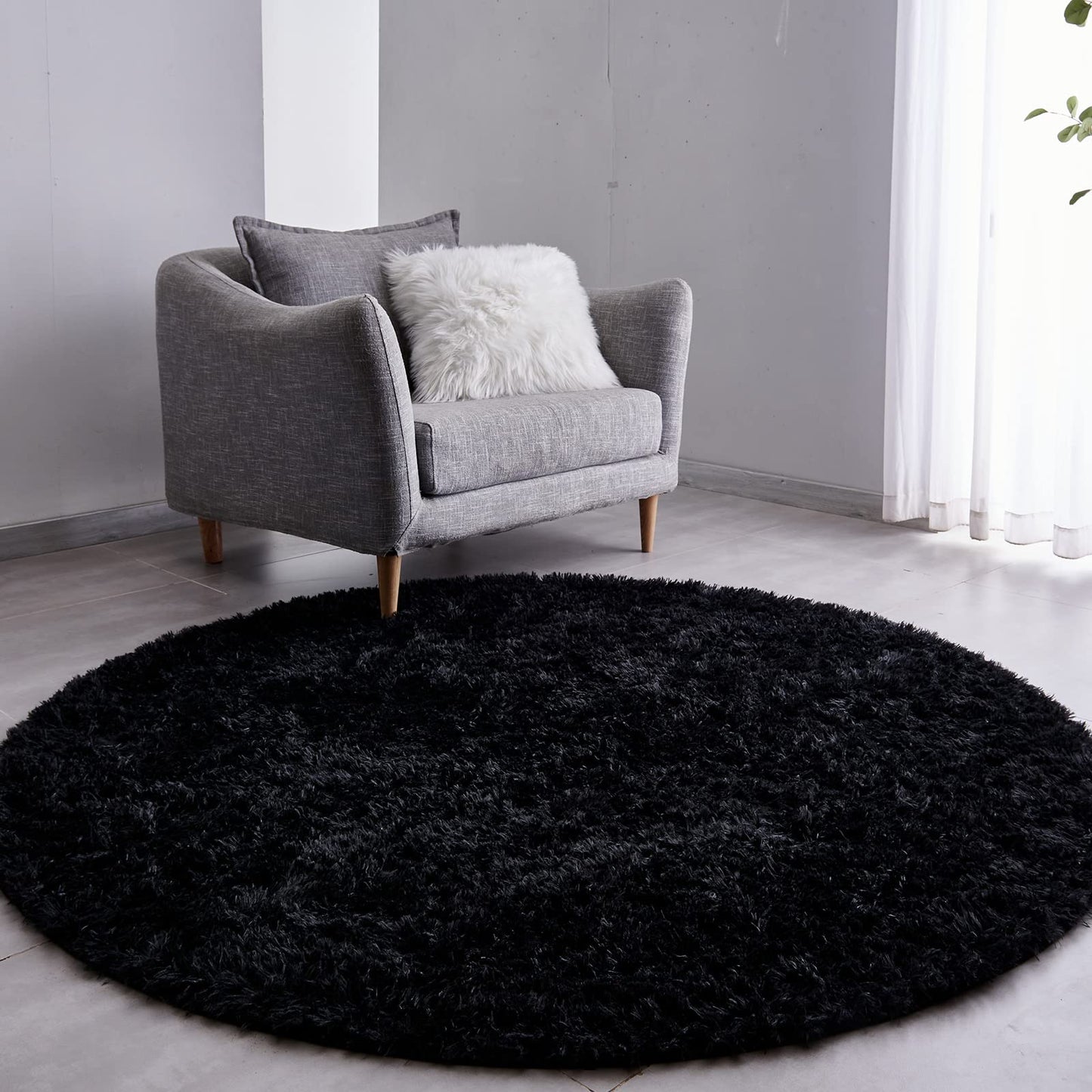 FJZFING 4x4 Light Grey Round Shag Rug