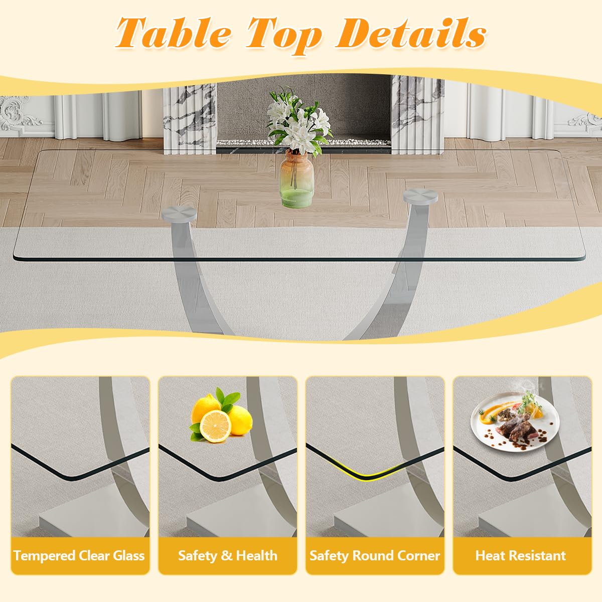 71" Glass Dining Table Set for 6