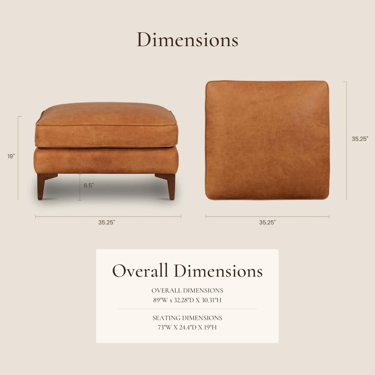 POLY & BARK 74" Leather Sofa – Cognac Tan