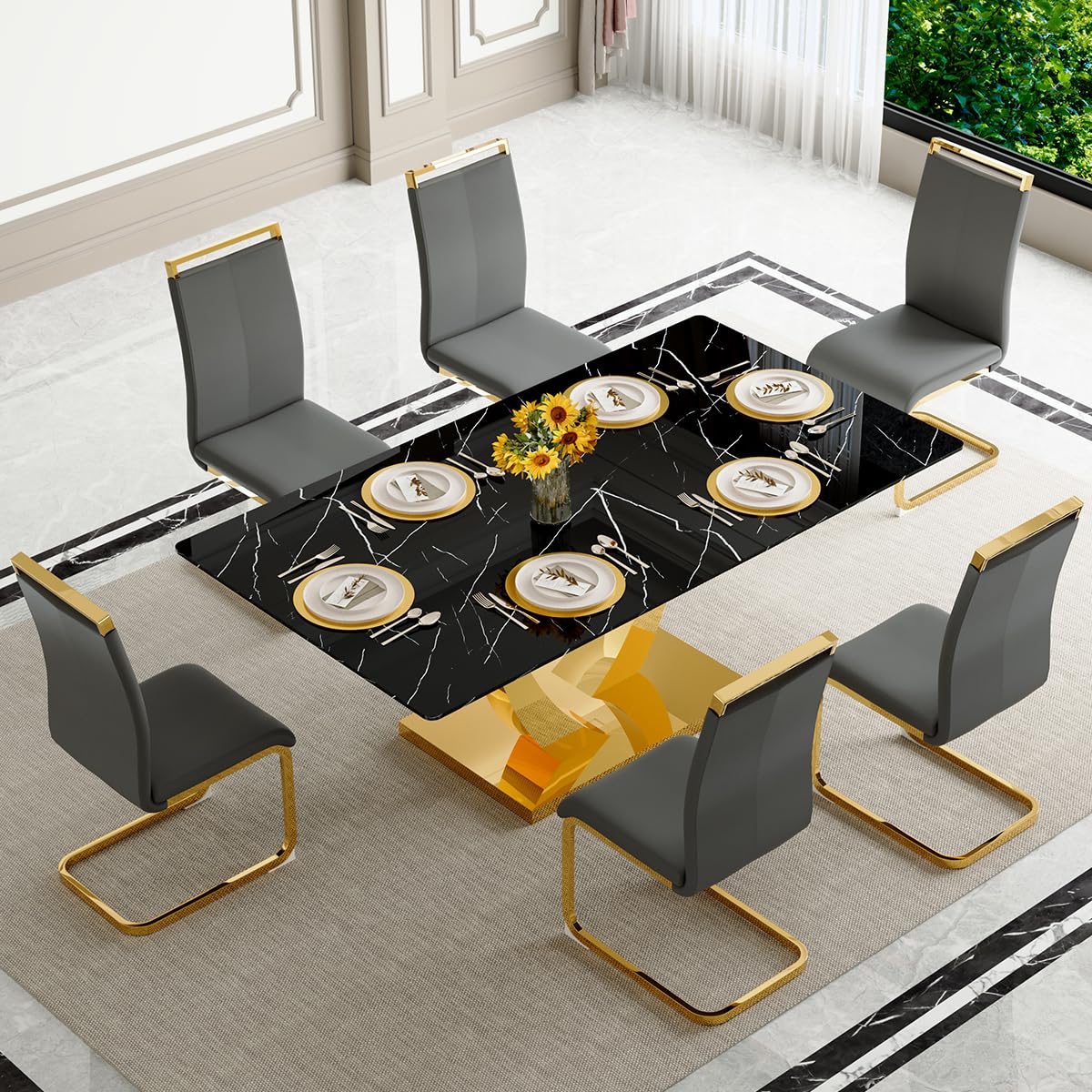 71" Black & Gold Dining Set for 8