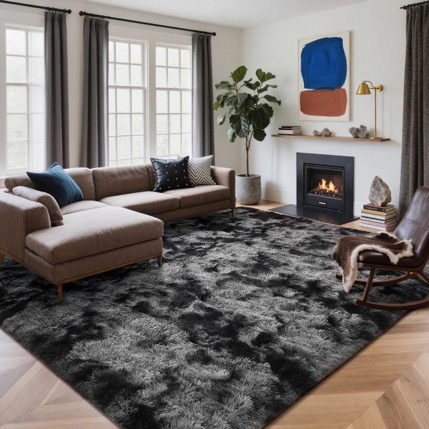 6x9 Ft Dark Grey Shag Area Rug