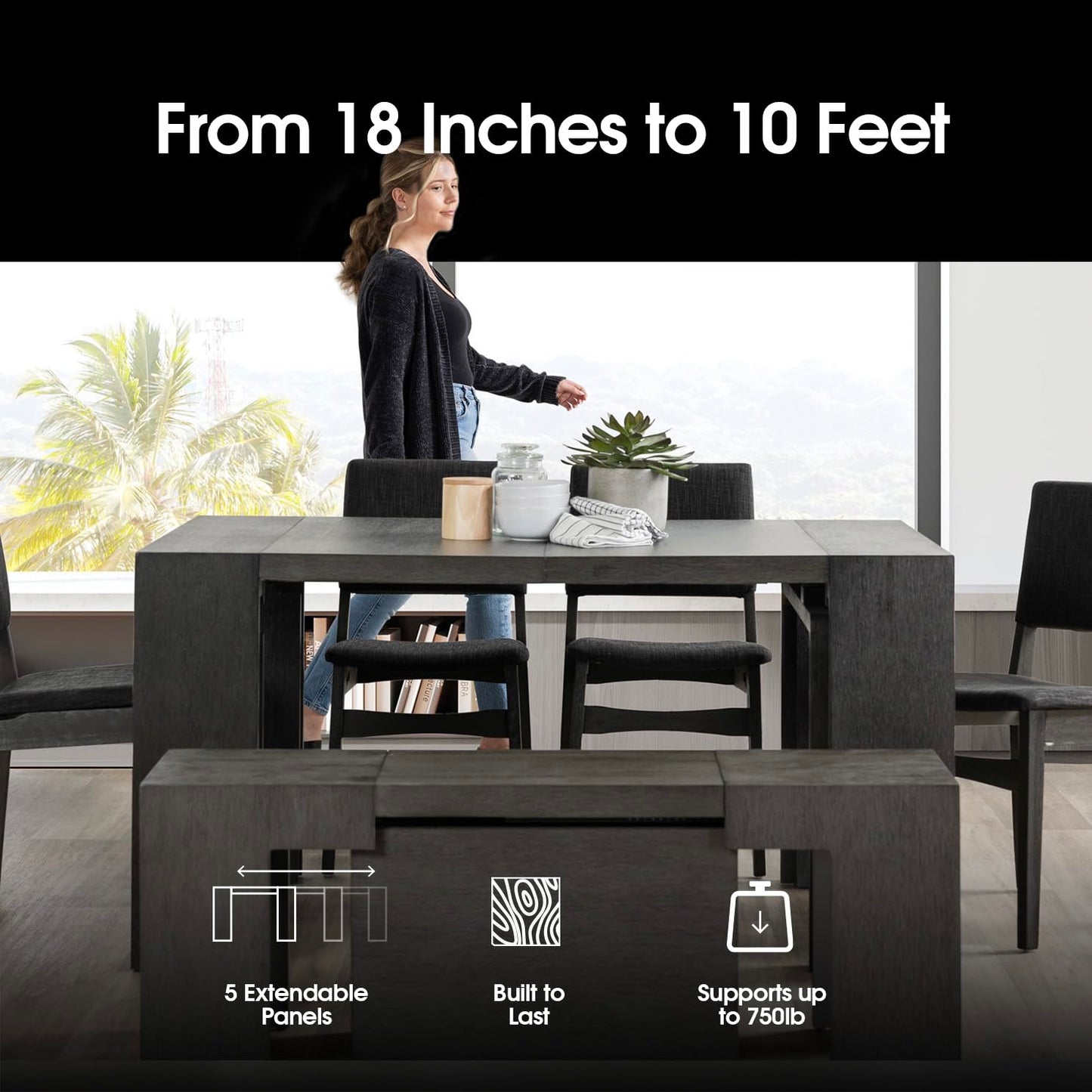 White Extendable Dining Table & Bench