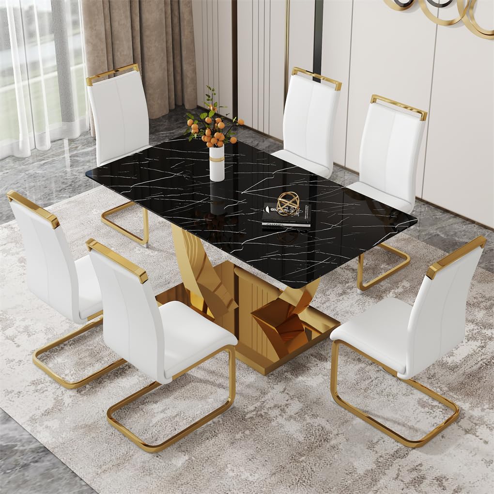 71" Black & Gold Dining Set for 8