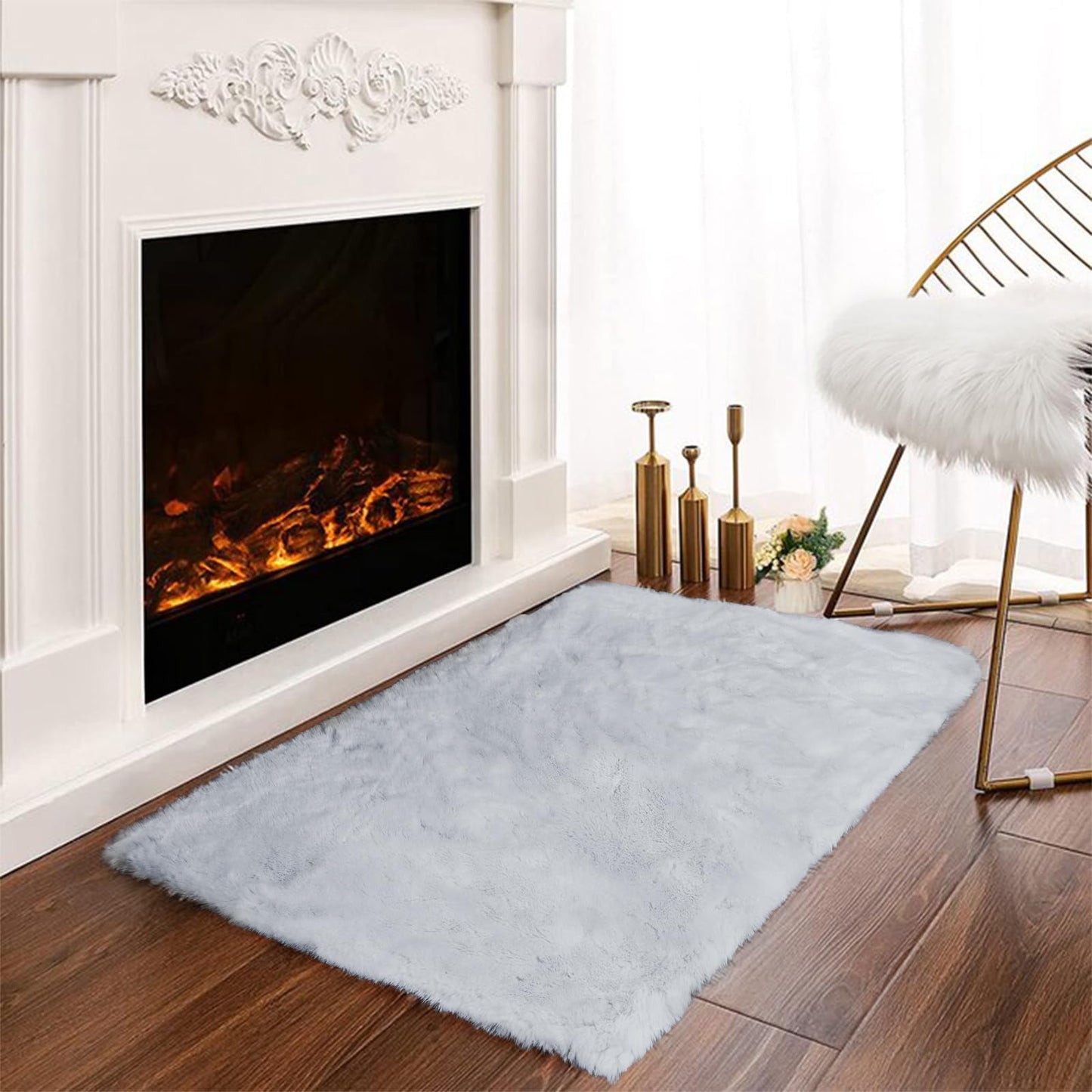 Latepis 3ft White Faux Fur Round Rug