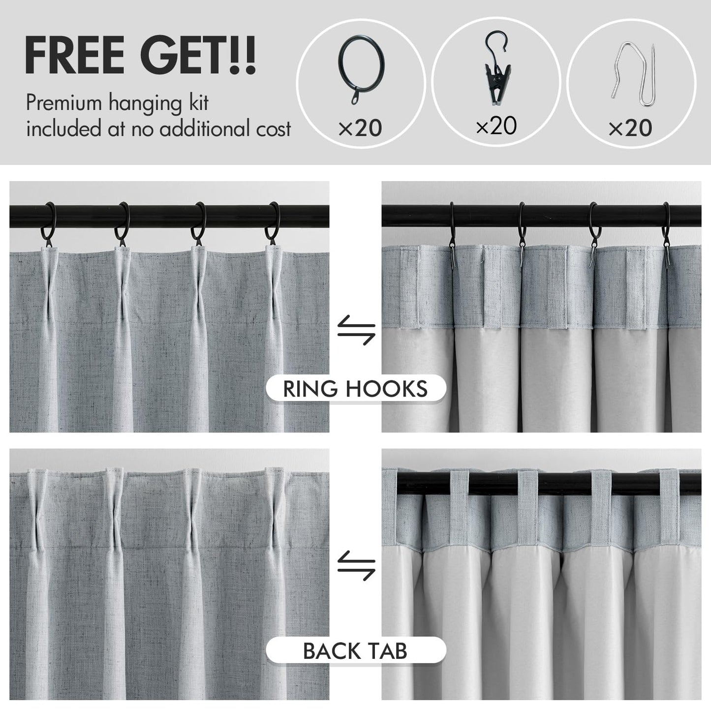 MIULEE Blackout Linen Curtains 84" – 2 Panels