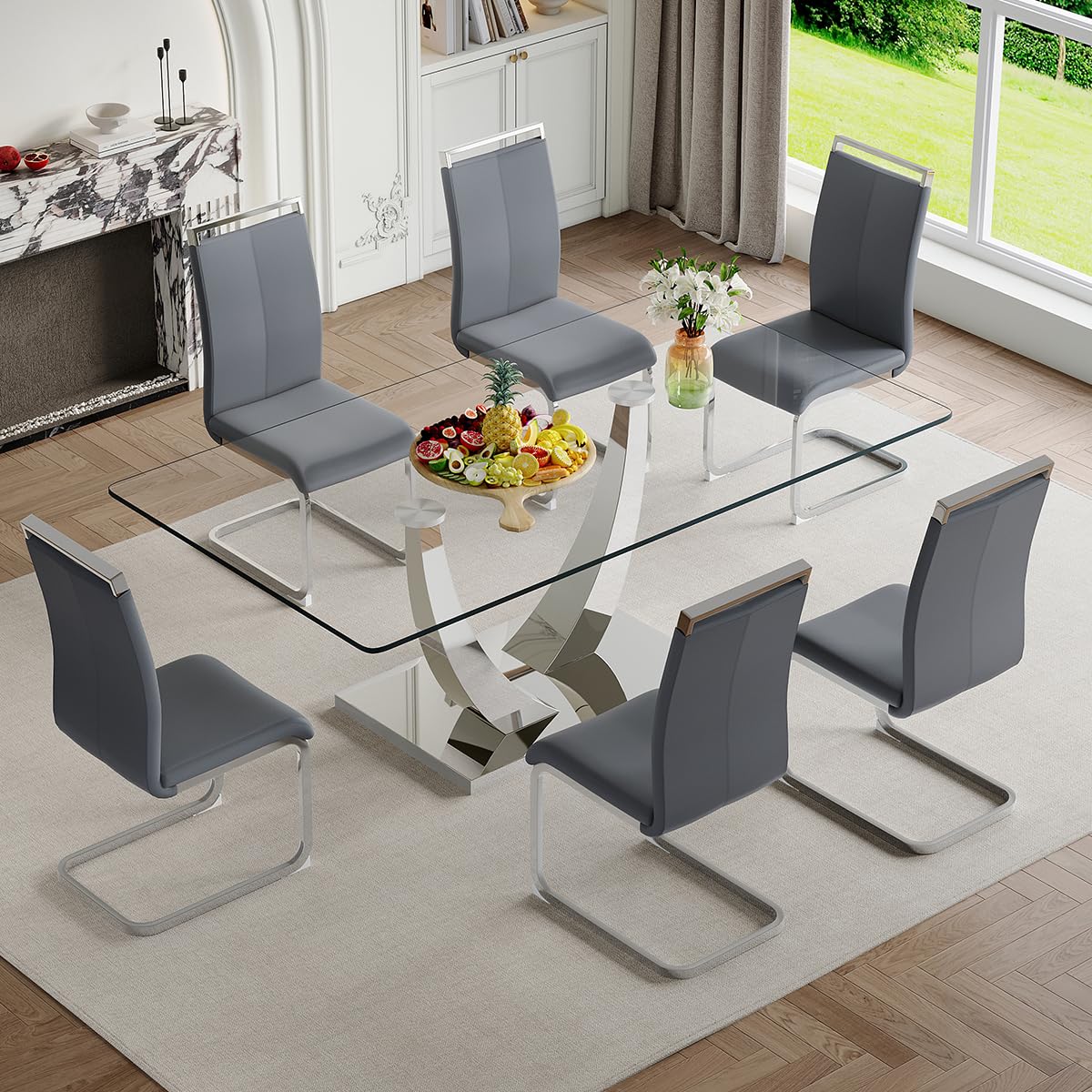 71" Glass Dining Table Set for 6
