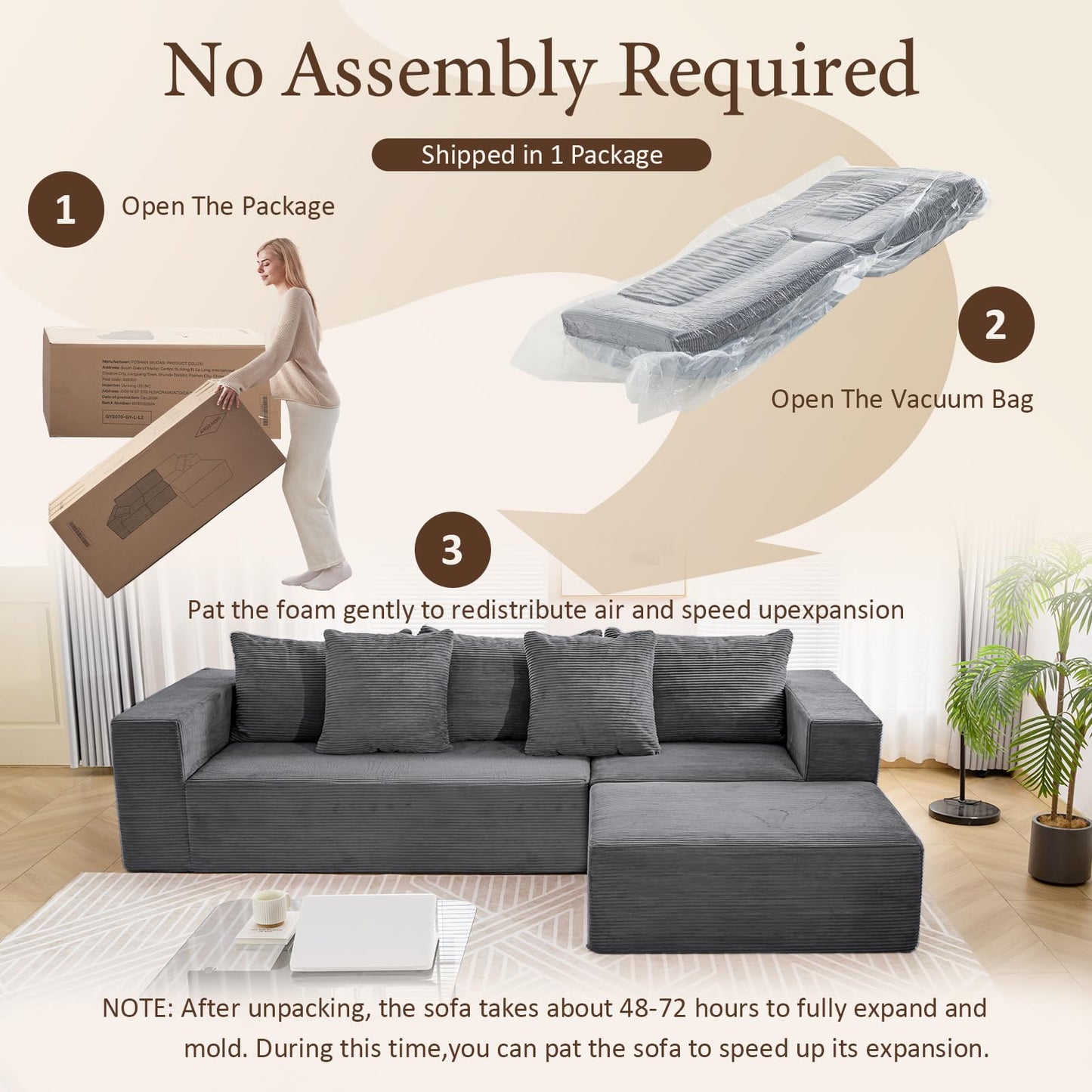 INGEROOM 108" Sectional Sofa – Dark Gray