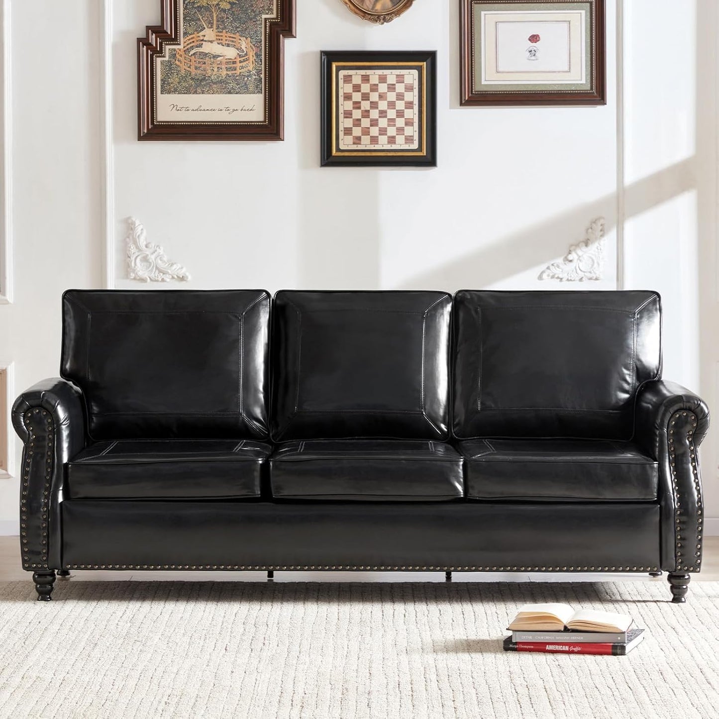 WILLOVE 79" Black Faux Leather Sofa