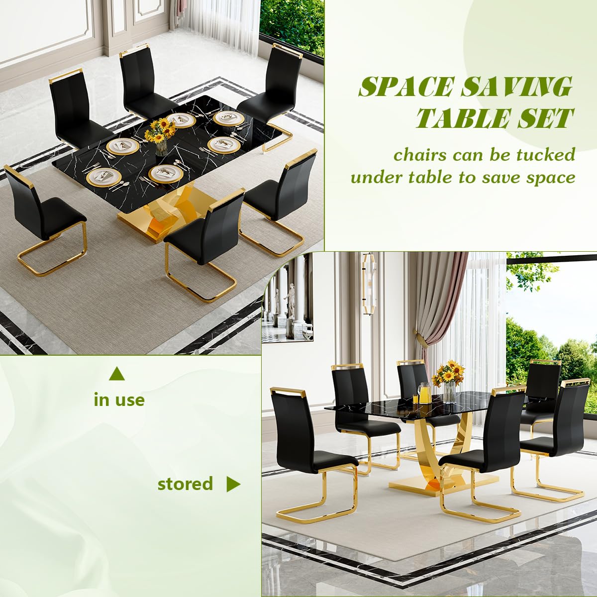 71" Black & Gold Dining Set for 8