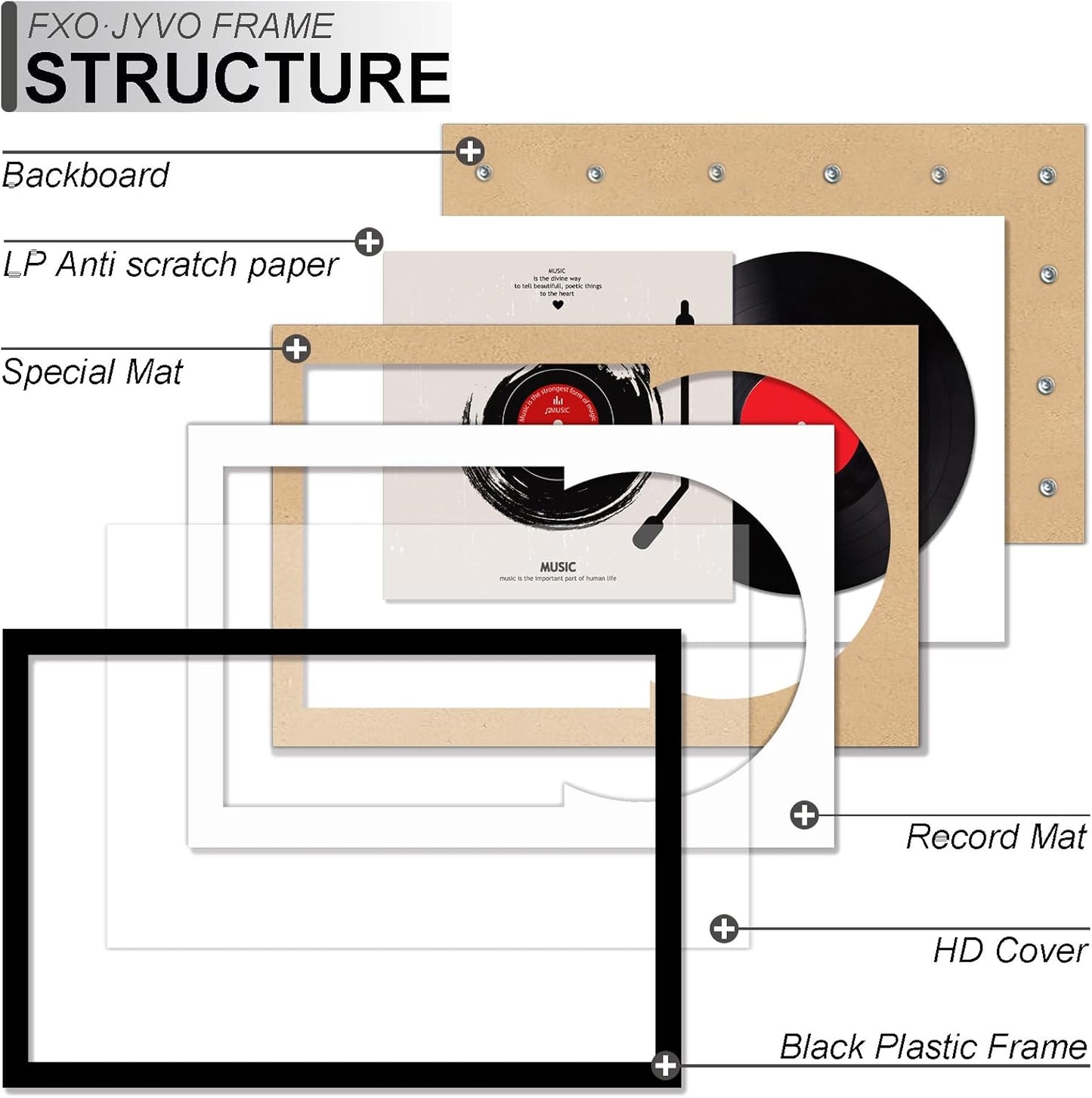 4-Pack 12.5" White Vinyl Record Frames