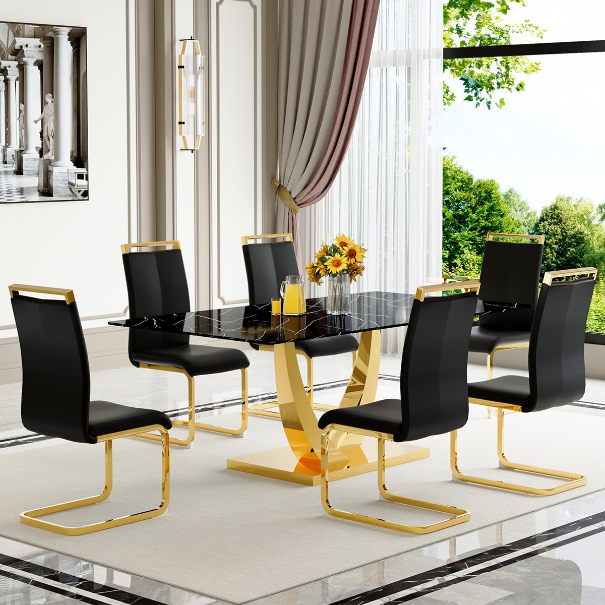 71" Black & Gold Dining Set for 8