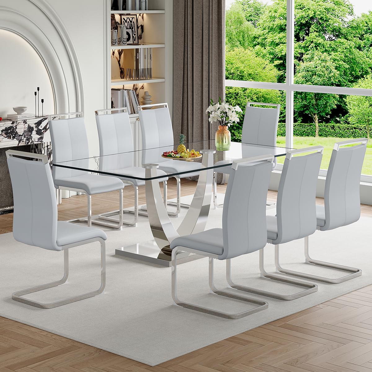 71" Glass Dining Table Set for 6