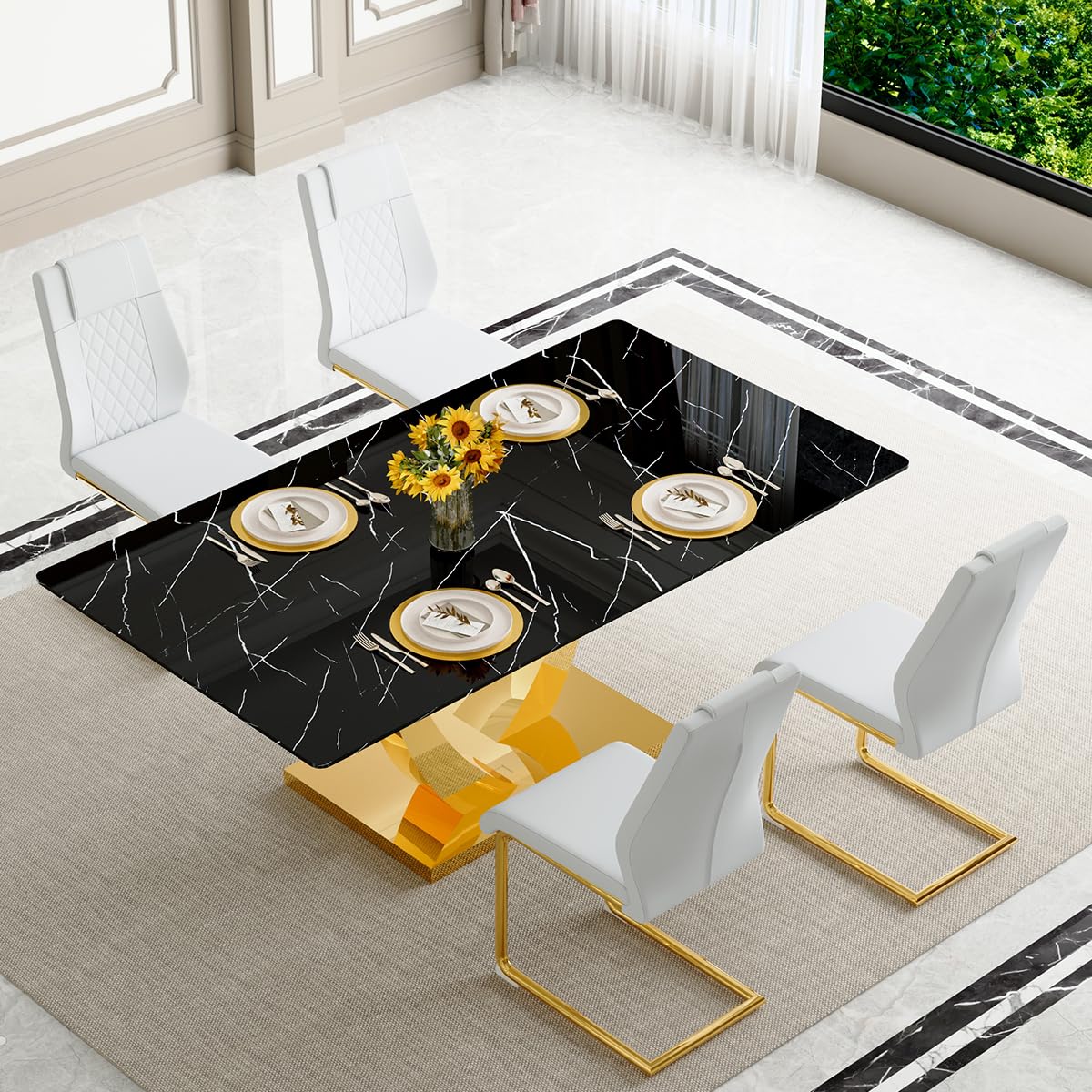 71" Black & Gold Dining Set for 8