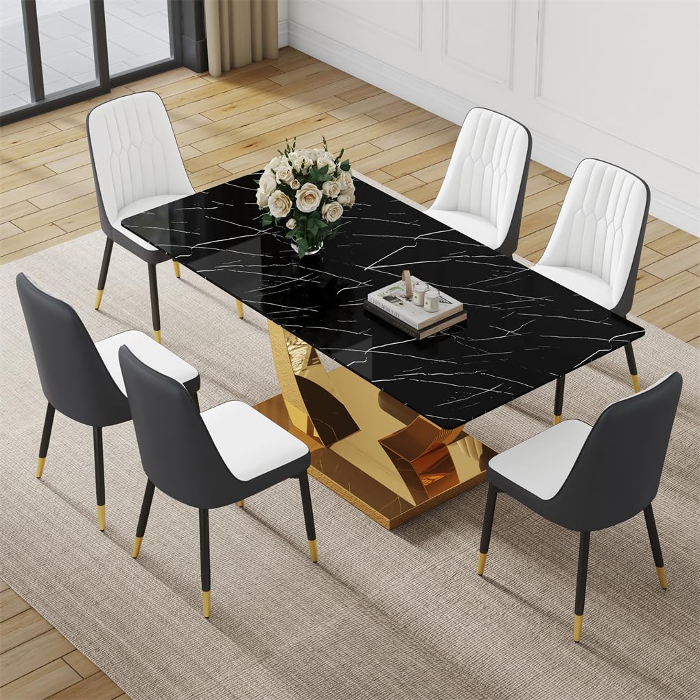 71" Black & Gold Dining Set for 8