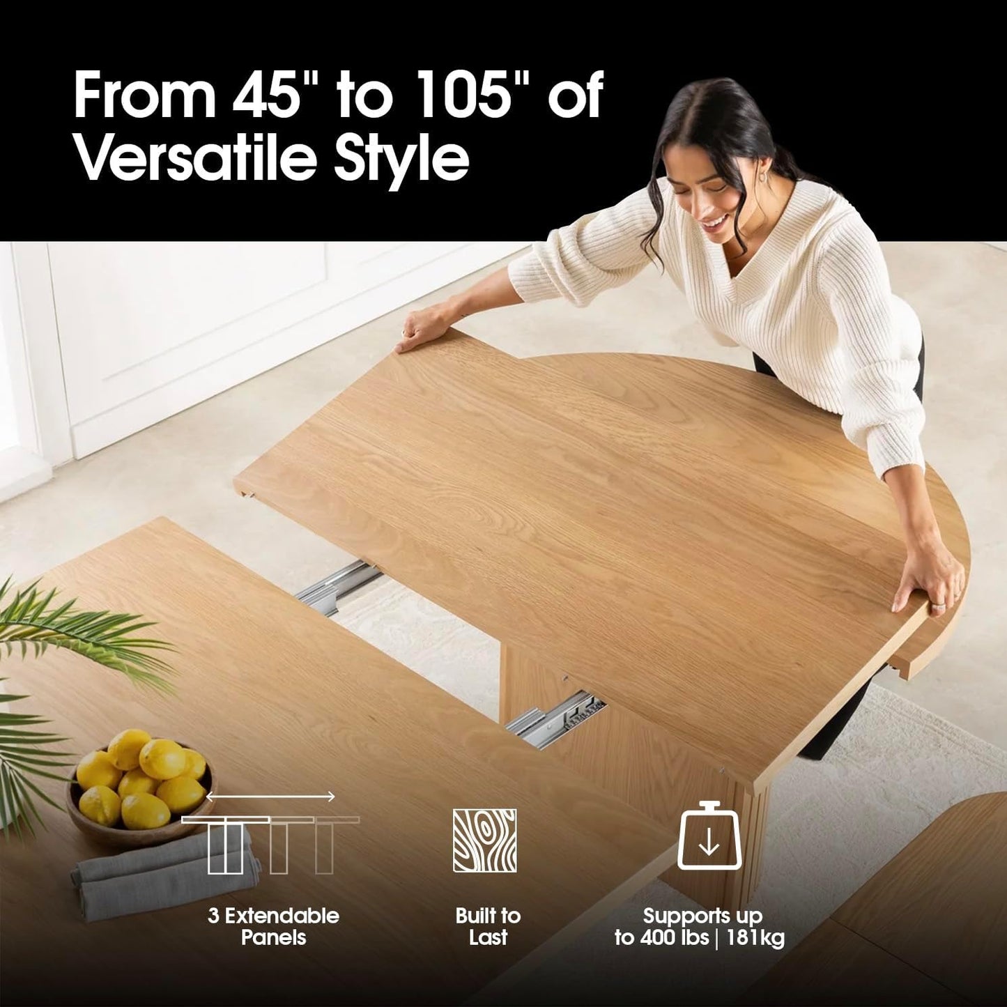 Natural Transformer Round Extendable Dining Set