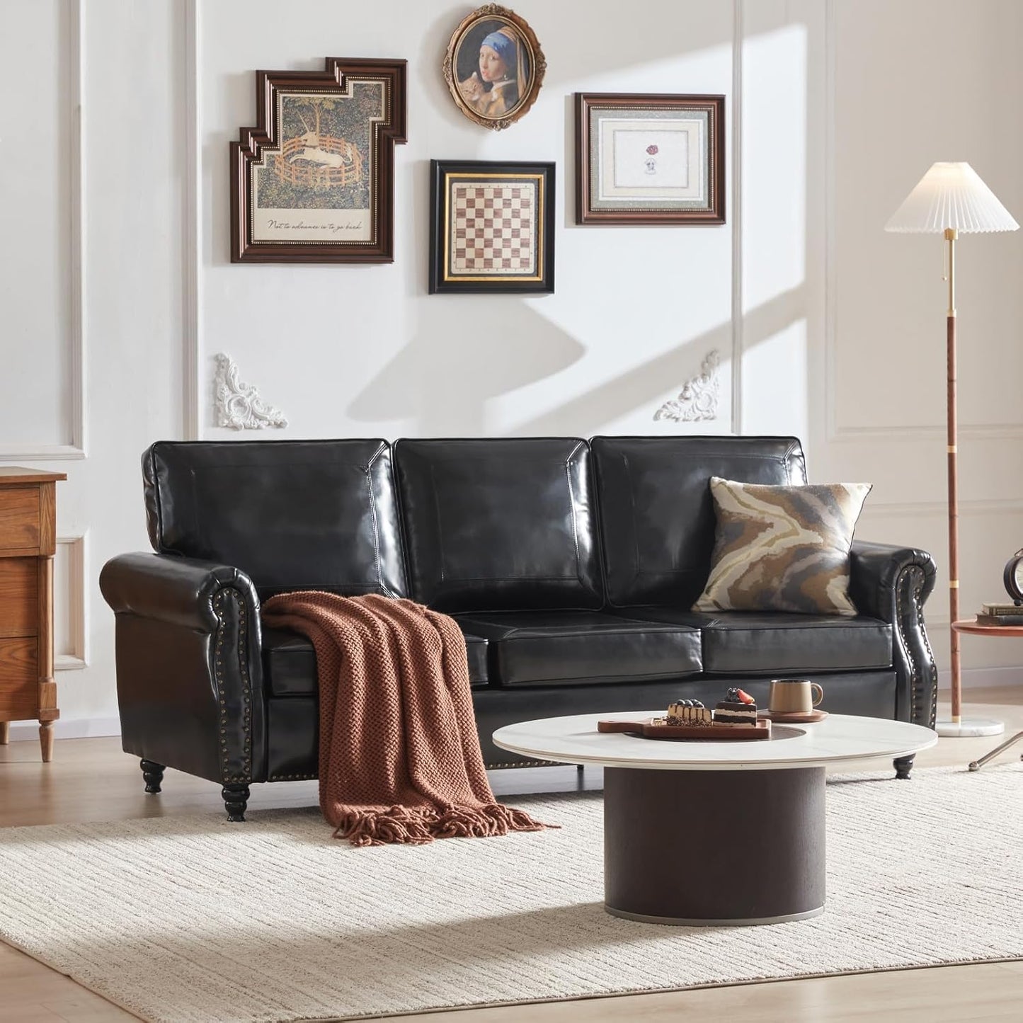 WILLOVE 79" Black Faux Leather Sofa