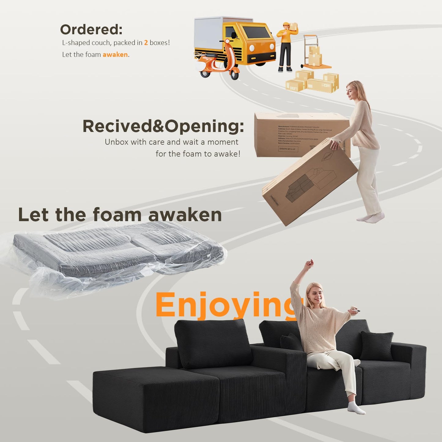 INGEROOM 108" Sectional Sofa – Dark Gray