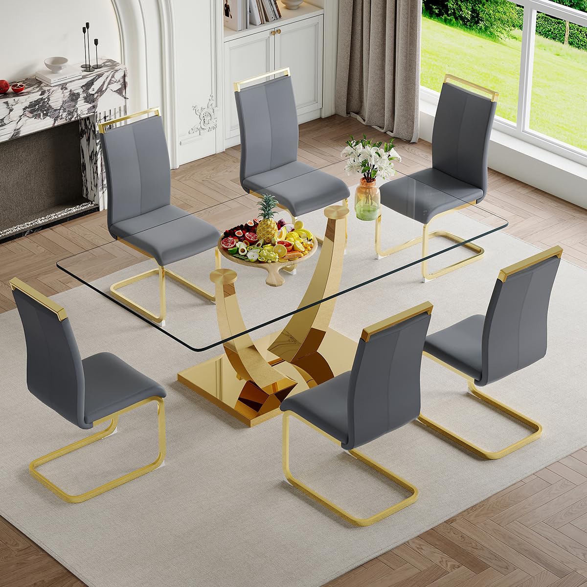 63" Glass Dining Table Set for 4