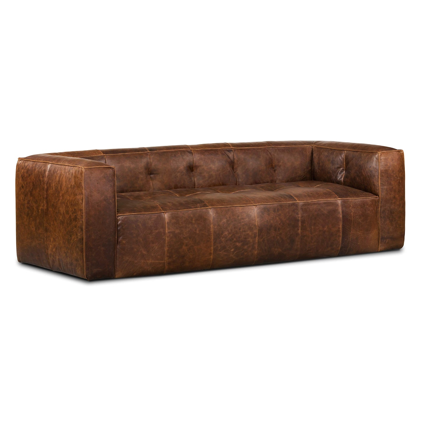 88" Girona Leather Sofa, Cognac Tan