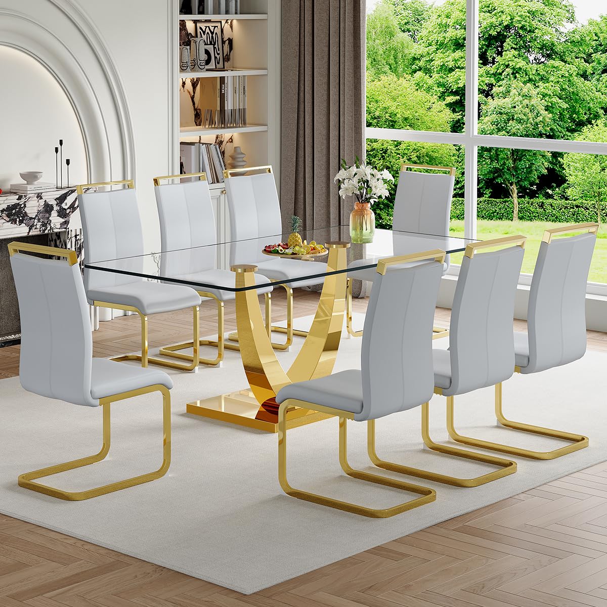 63" Glass Dining Table Set for 4