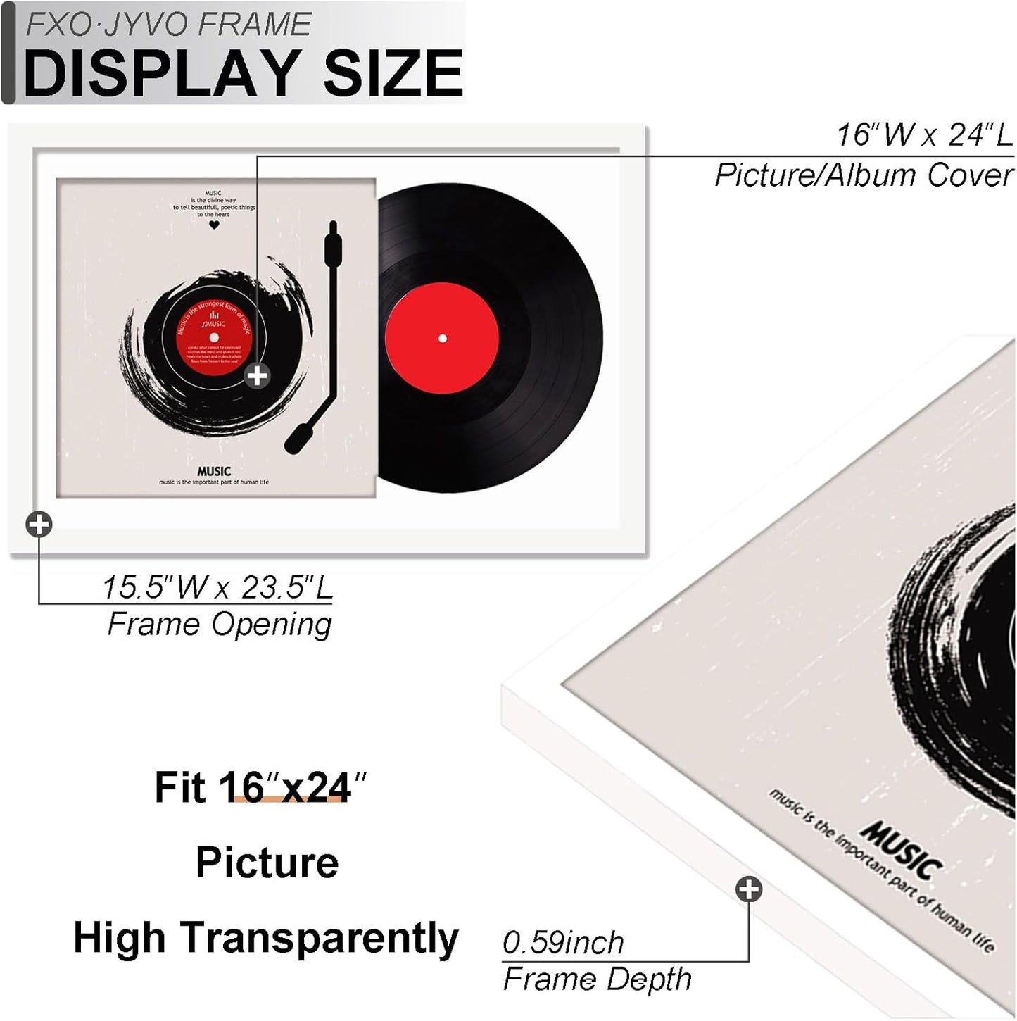 4-Pack 12.5" White Vinyl Record Frames