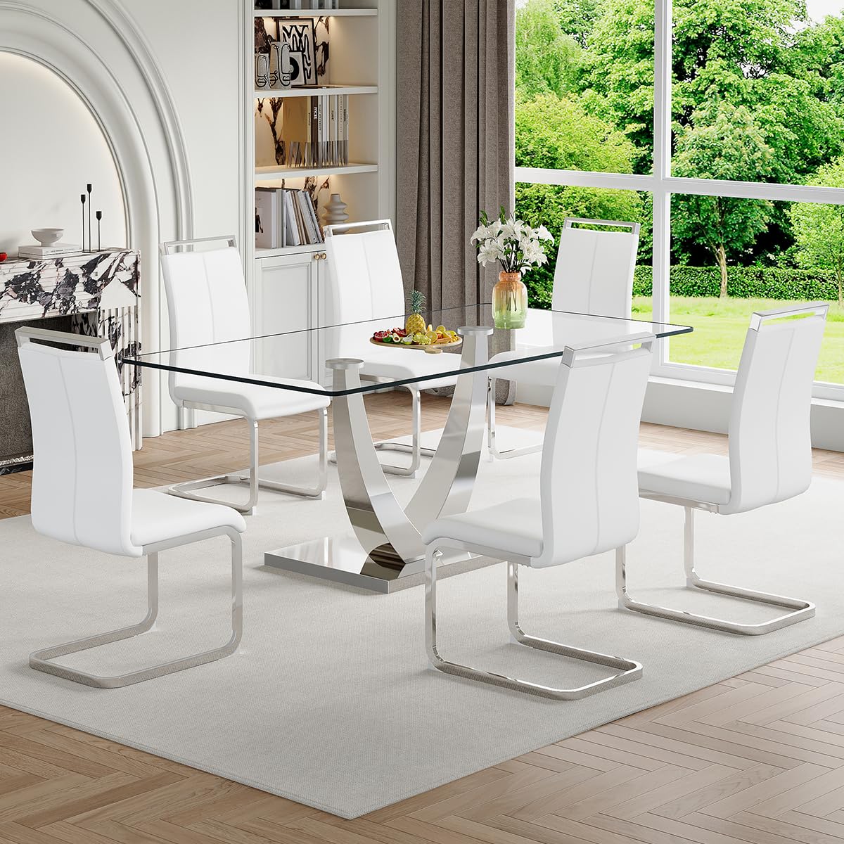 71" Glass Dining Table Set for 6