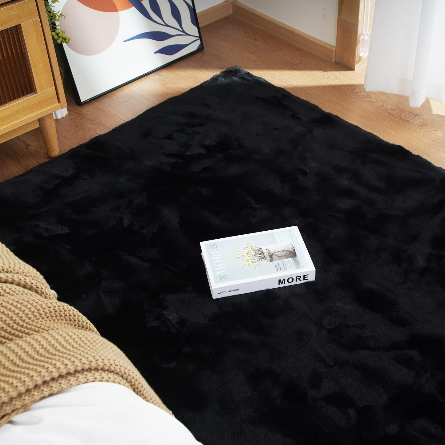 Latepis 3ft White Faux Fur Round Rug