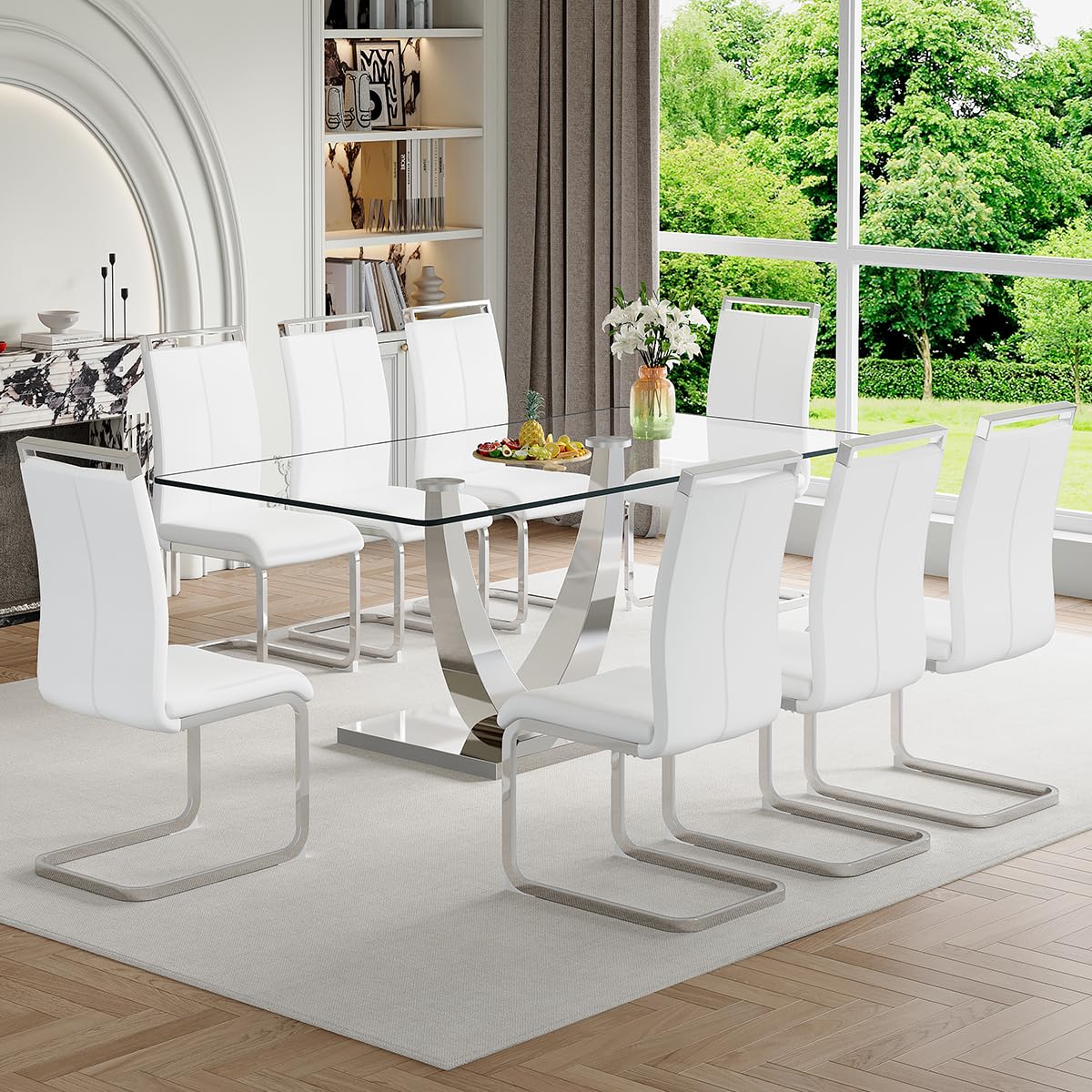 71" Glass Dining Table Set for 6