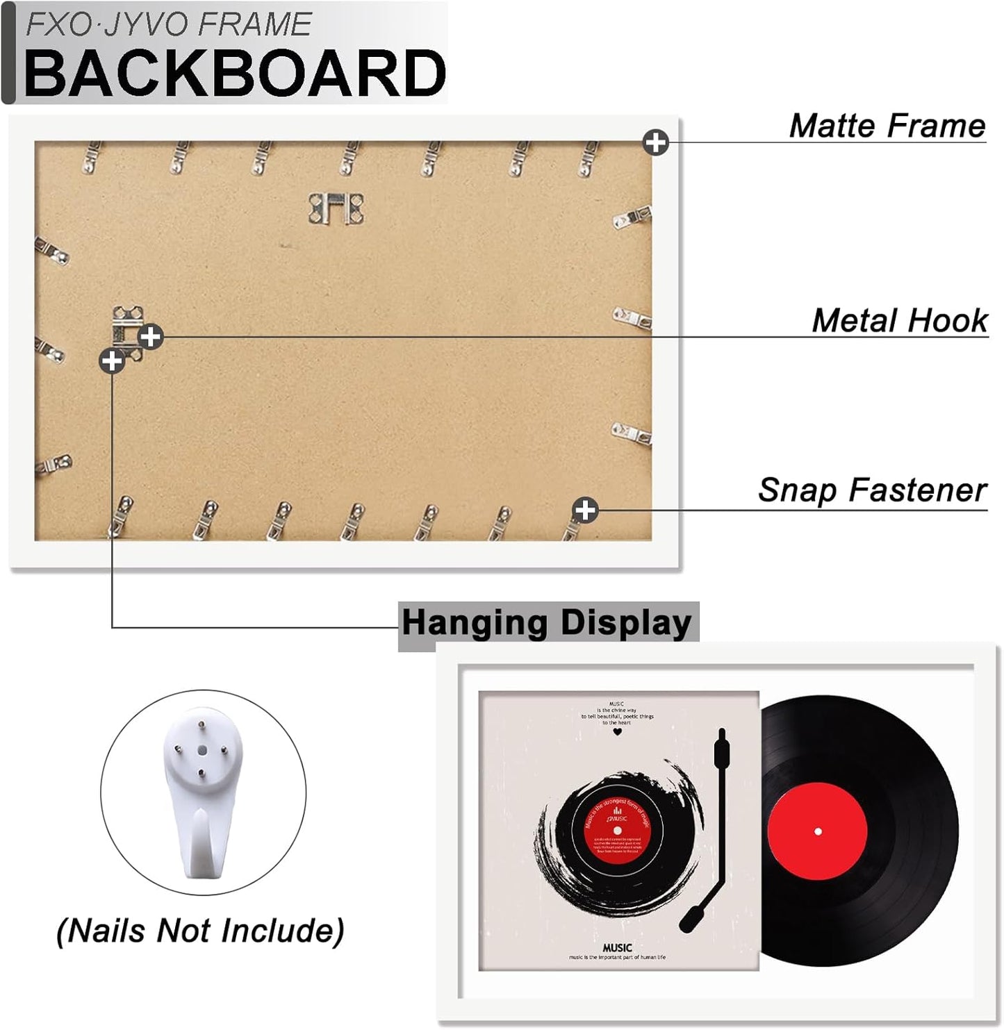 4-Pack 12.5" White Vinyl Record Frames