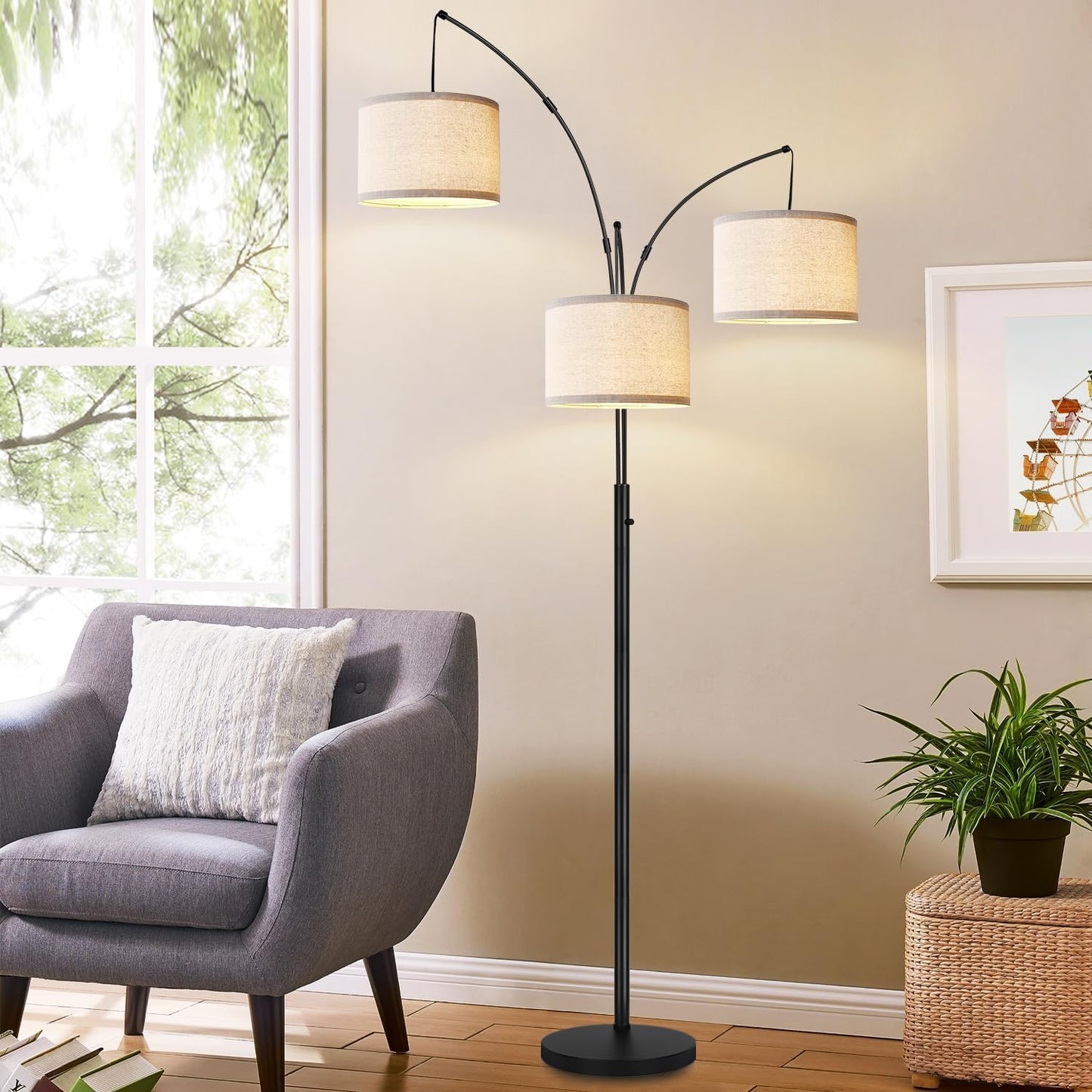 Dimmable 3-Light Arc Floor Lamp