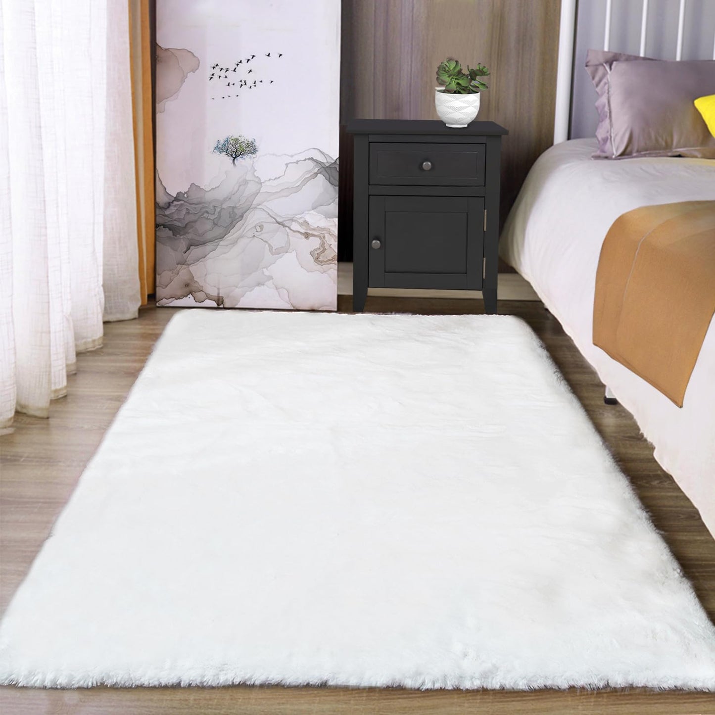 Latepis 3ft White Faux Fur Round Rug