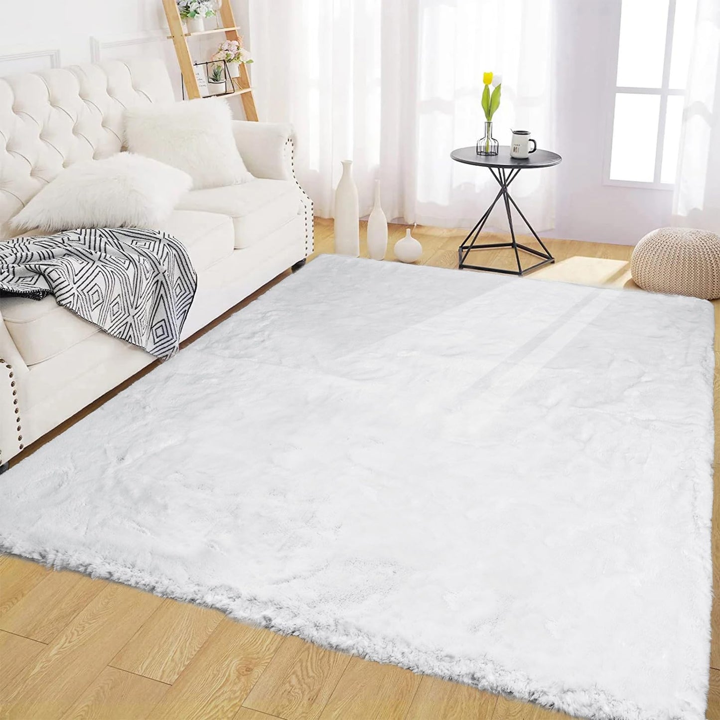 Latepis 3ft White Faux Fur Round Rug
