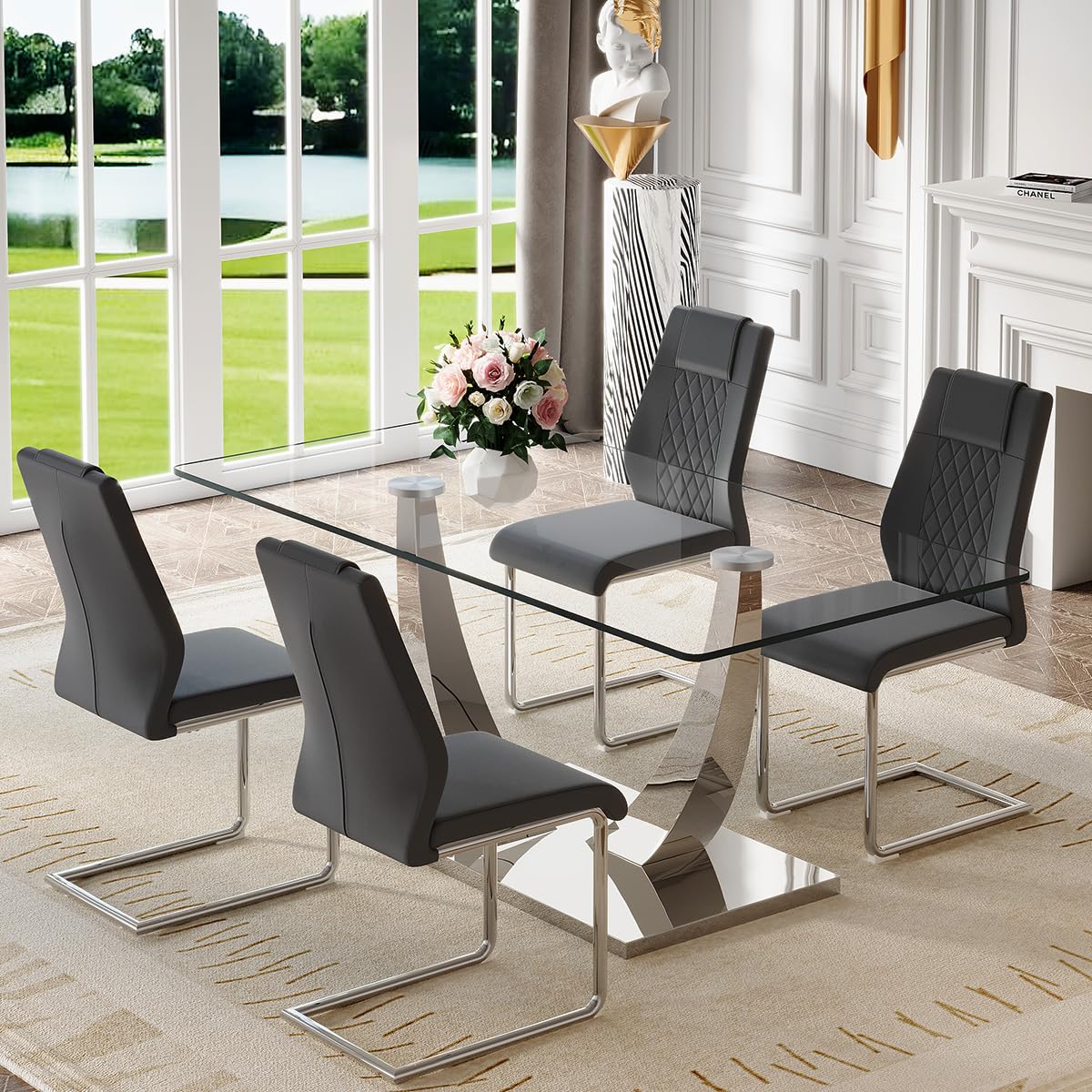 71" Glass Dining Table Set for 6