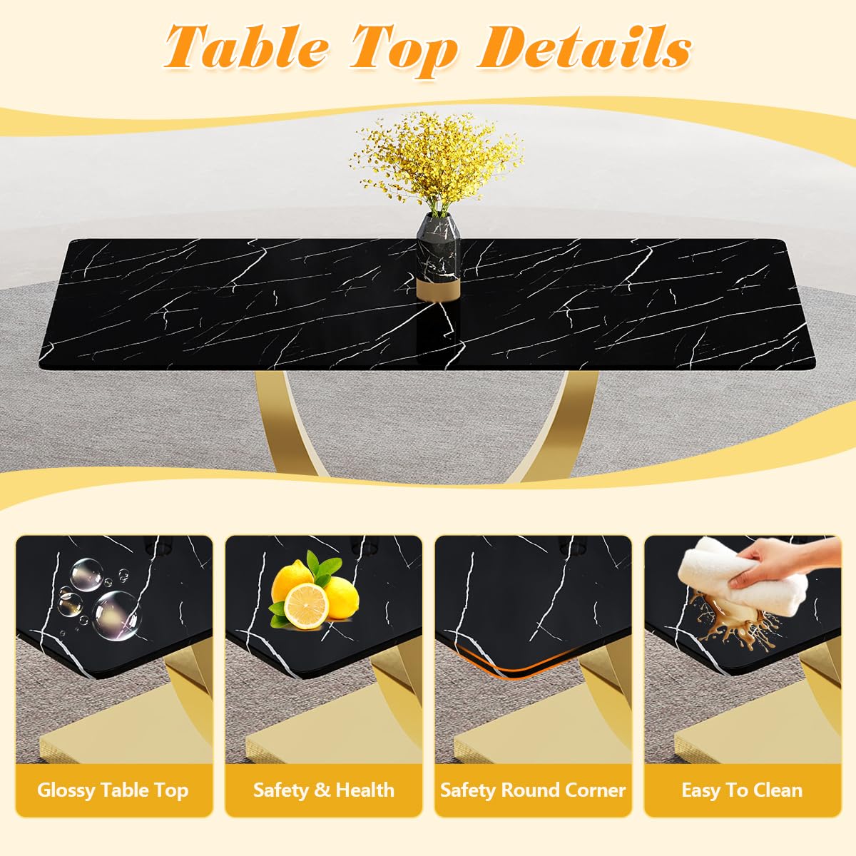 71" Black & Gold Dining Set for 8