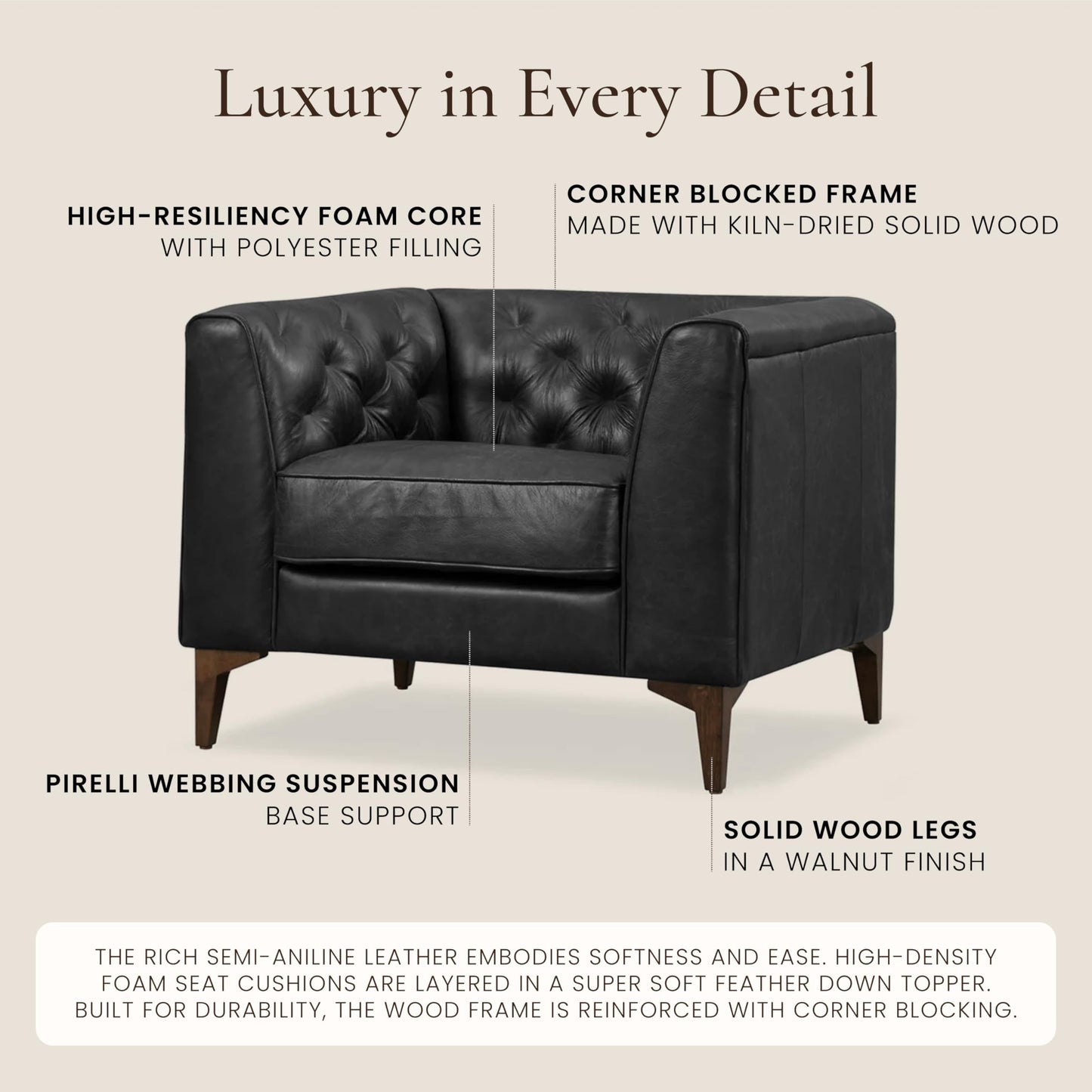 POLY & BARK 74" Leather Sofa – Cognac Tan