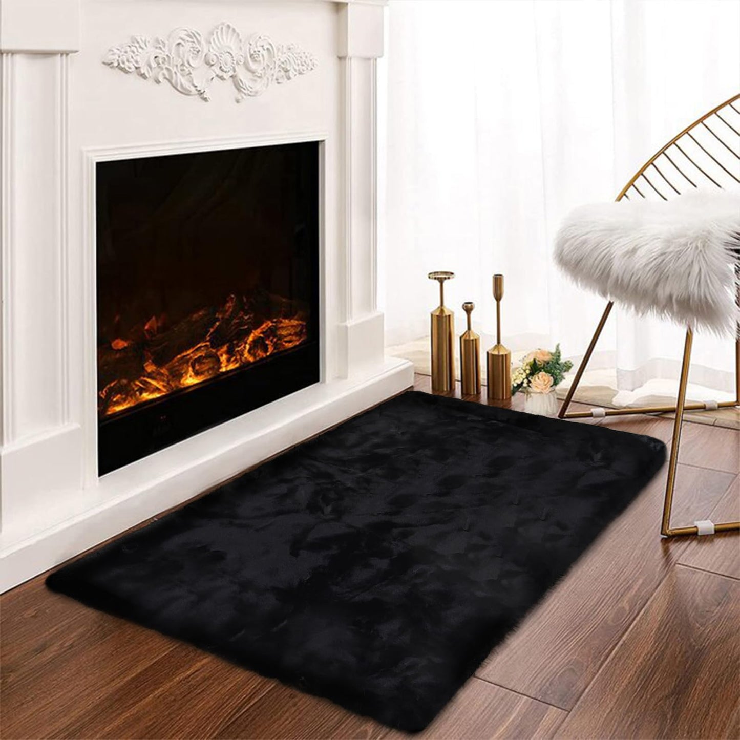Latepis 3ft White Faux Fur Round Rug