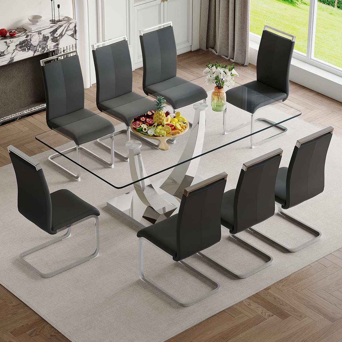 71" Glass Dining Table Set for 6