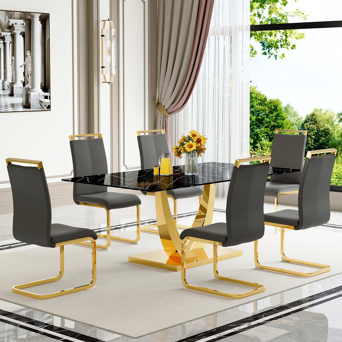 71" Black & Gold Dining Set for 8