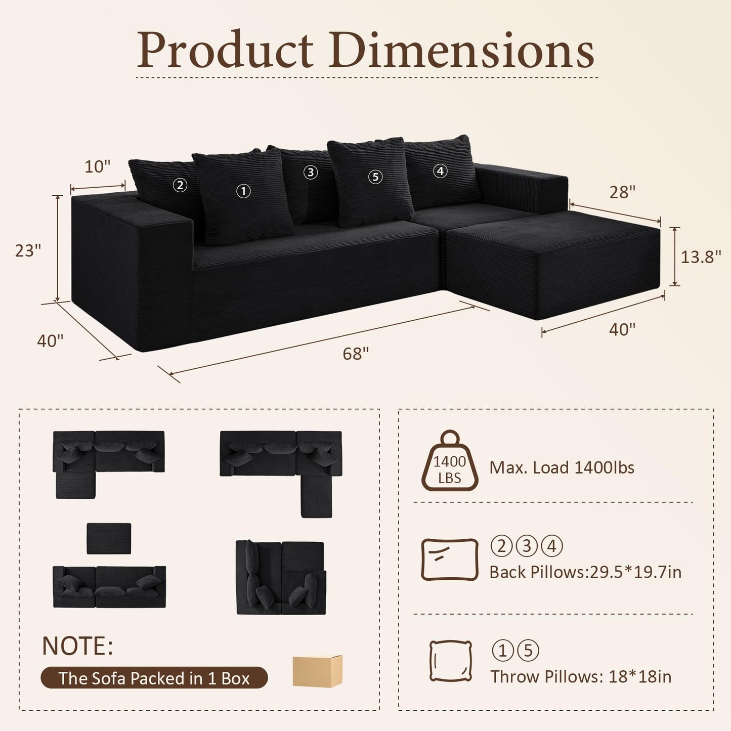 INGEROOM 108" Sectional Sofa – Dark Gray