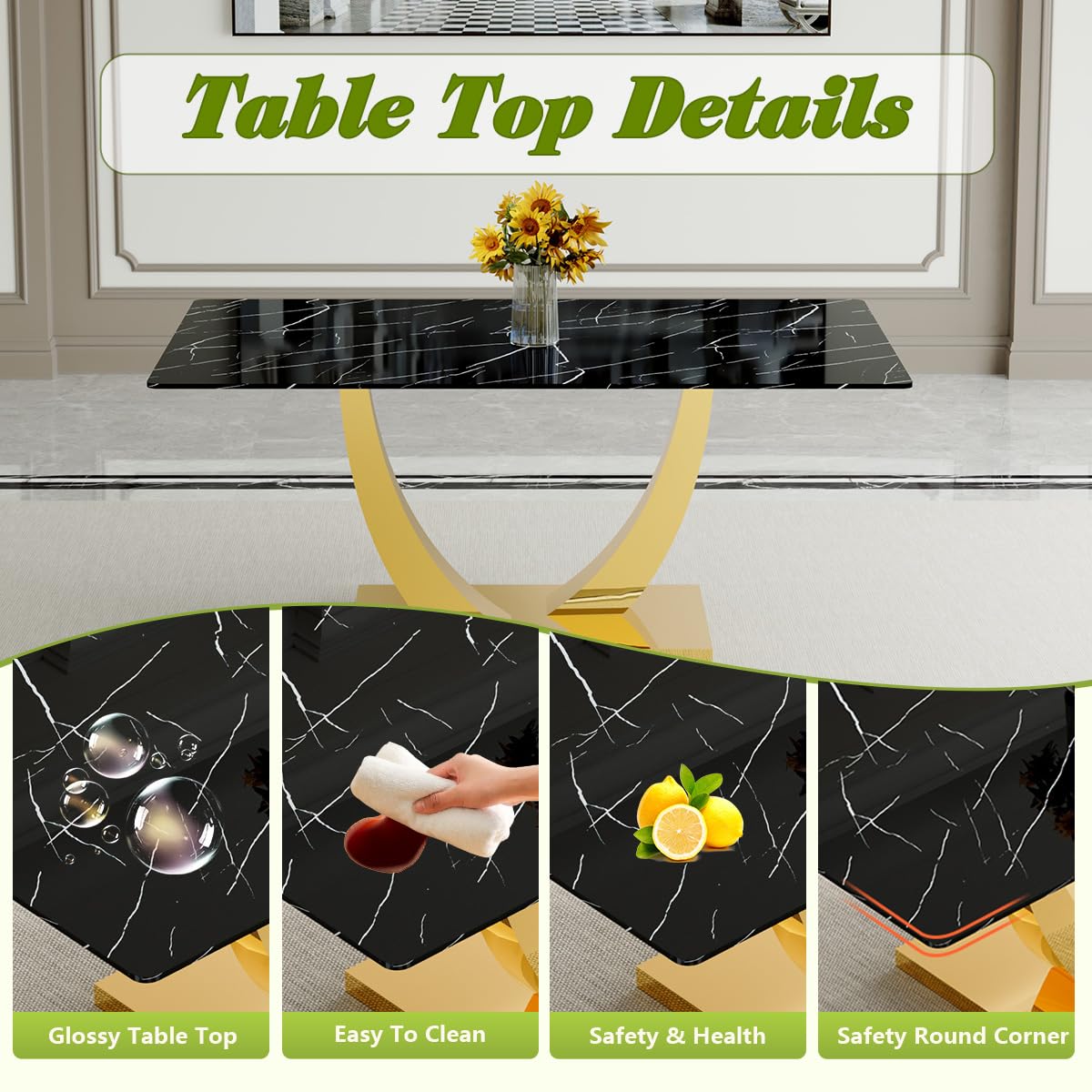 71" Black & Gold Dining Set for 8